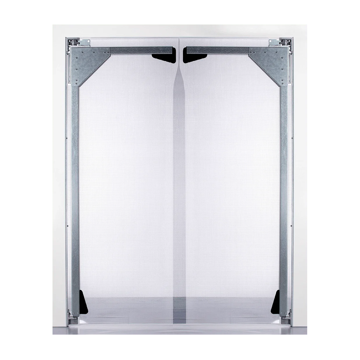 Bild zeigt zweiflügelige Betriebsraum Pendeltür aus transparentem PVC-Material