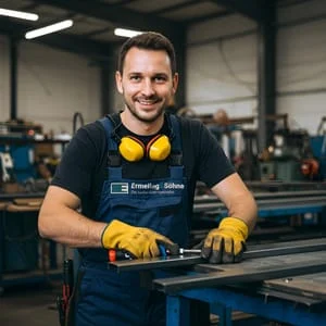 Stellenangebot Schlosser / Blechschlosser (m/w/d) 4 Ein Blechschlosser von Ermeling&Söhne in der Werkstatt bei der Bearbeitung von Blech